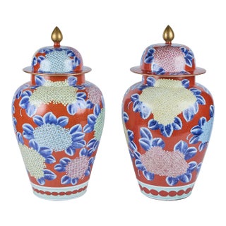 Large Pair of 19th Century Richly Colored Porcelain Covered Jars For Sale