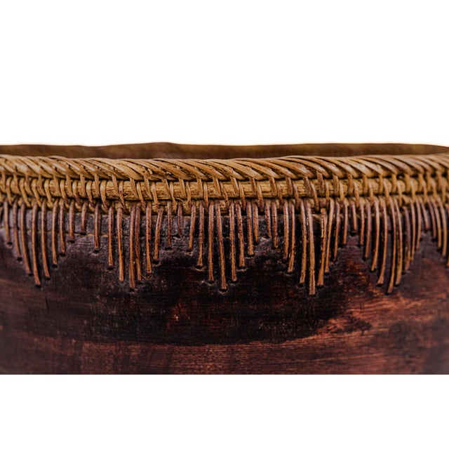 Vintage Indonesian Handmade Nesting Wooden Bowls With Woven Handles For Sale - Image 4 of 9