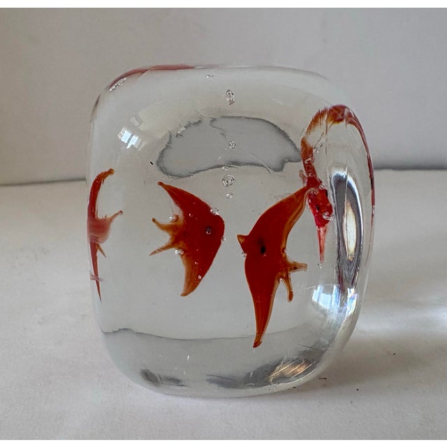 Mid-Century Murano Style Aquarium Art Glass Paperweight Sculpture With Red Angelfish For Sale - Image 4 of 8
