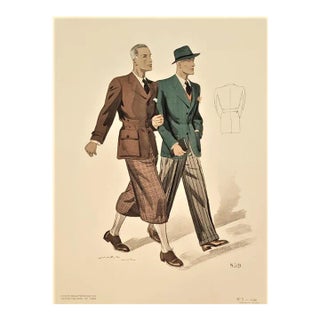 1938 French Art Deco Men's Tailoring Fashion Lithograph For Sale
