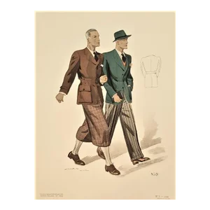 1938 French Art Deco Men's Tailoring Fashion Lithograph