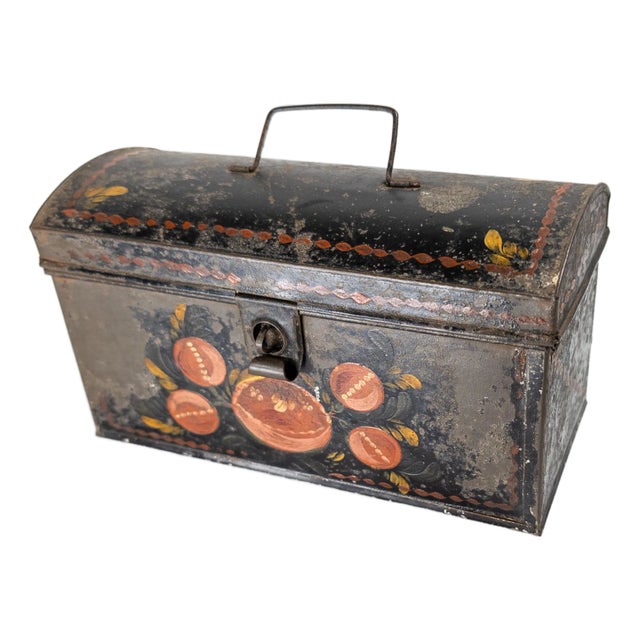 19th Century Primitive Americana Painted Toleware Tin Box For Sale