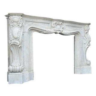 Impressive Louis XV Fireplace in Carrara Marble, 1880s For Sale