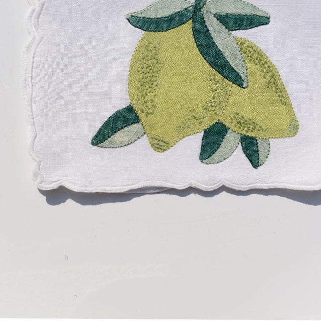 Mid-Century Modern Hand Stitched Linen Lemon & Lime Cocktail Napkins - Set of 5 For Sale - Image 3 of 6