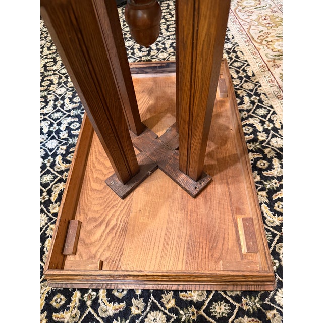 Antique Eastlake Victorian Oak Parlor Side Table With Carved Pedestal Base and Acorn Finial For Sale - Image 15 of 15
