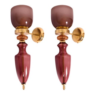 1990s Burgundy Murano Glass Sconces - a Pair For Sale