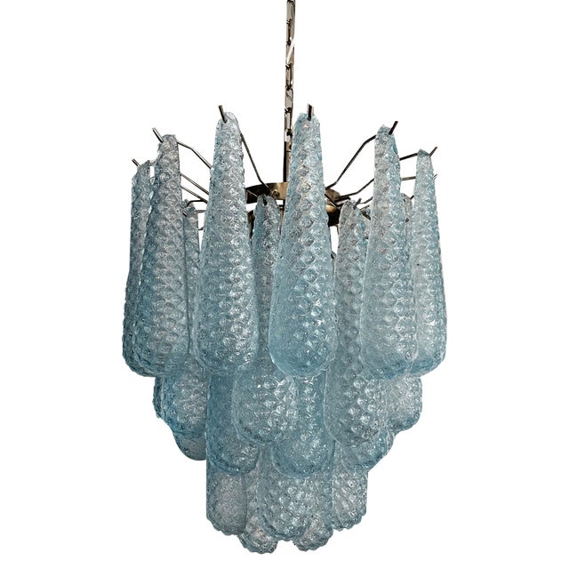 Italian Blue Murano Glass Petals Chandelier, 1990s For Sale