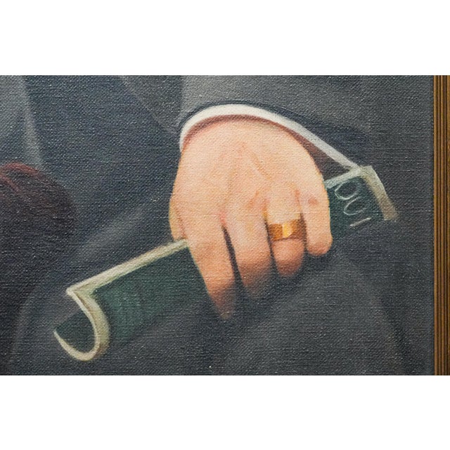 Huge Distinguished Antique Art Deco Oil Painting of Man in Suit Dandy Fashion Framed Portrait Home Wall Decor For Sale - Image 12 of 17