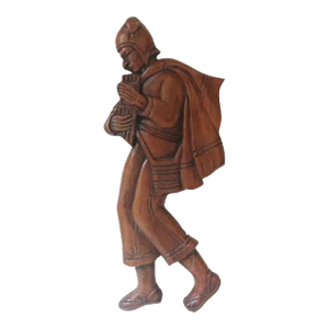 Vintage Carved Wood Man Wall Hanging Pied Piper or Peasant Wall Art
