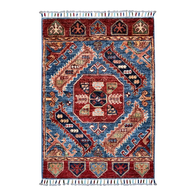 Blue Afghan Kazak Rug, 2 X 3 For Sale