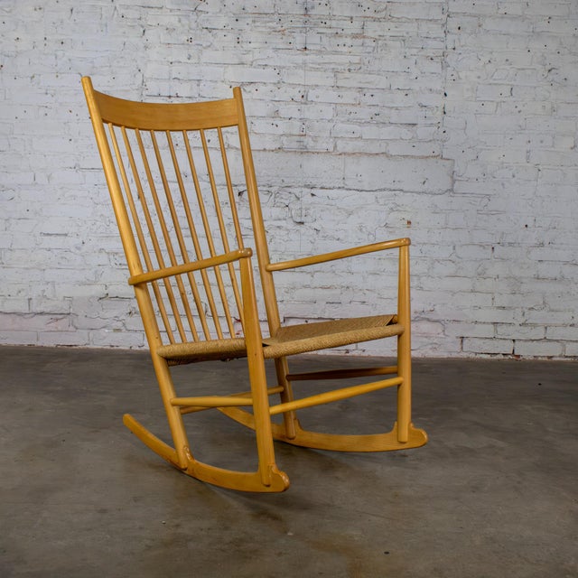Mid-Century Modern Late 20th Century Scandinavian Modern Rocking Chair Model J16 by Hans Wegner Beechwood & Natural Cord Seat For Sale - Image 3 of 17