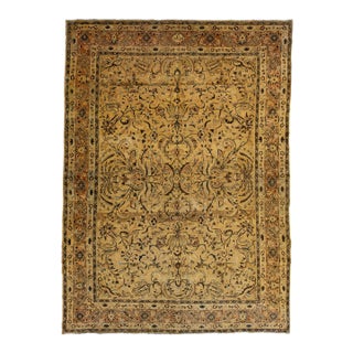 1930s Persian Tabriz Wool Rug With Allover Floral in Golden Color For Sale