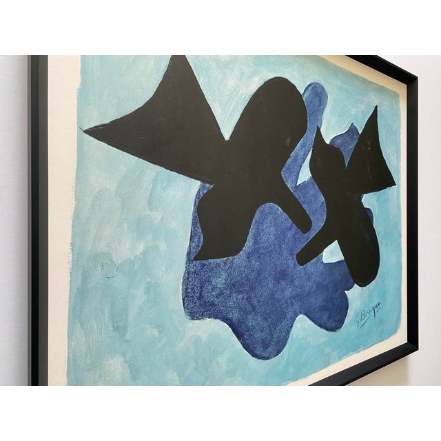 Georges Braque Vintage 1970 Mid Century Modernist Framed French Fine Art Lithograph Print " Astre Et l'Oiseau II " 1958 For Sale In Kansas City - Image 6 of 17