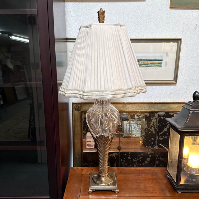 Art Deco Late 20th Century Cut Glass + Silver Art Deco Table Lamps, Pair For Sale - Image 3 of 12