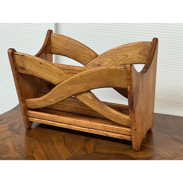 Tan Oak Wood Sculptural Magazine Rack For Sale - Image 8 of 12