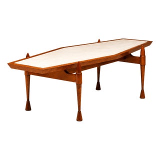 Brazilian Modern Coffee Table in Caviúna Wood and Marble by Bertomeu, Brazil, 1960s For Sale