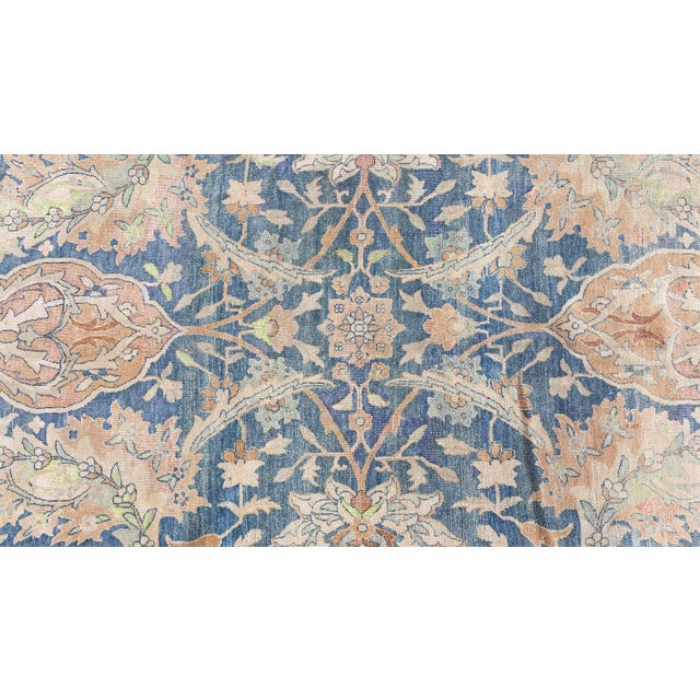 Early 20th Century Persian Kirman Indigo, Camel, Beige Handwoven Wool Rug For Sale In New York - Image 6 of 8