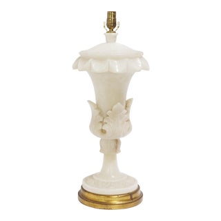 1950s Large Alabaster Leaf Urn Table Lamp, Lit From Within For Sale