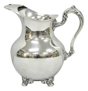 Vintage Poole Victorian Silver Plated Bulbous Footed Water Pitcher W/ Ice Lip