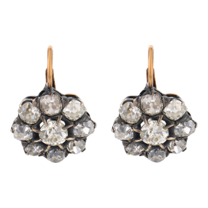 1920s Pair of Victorian Style 4.89 Carat Old Mine Diamond 18k Gold Silver Cluster Earrings