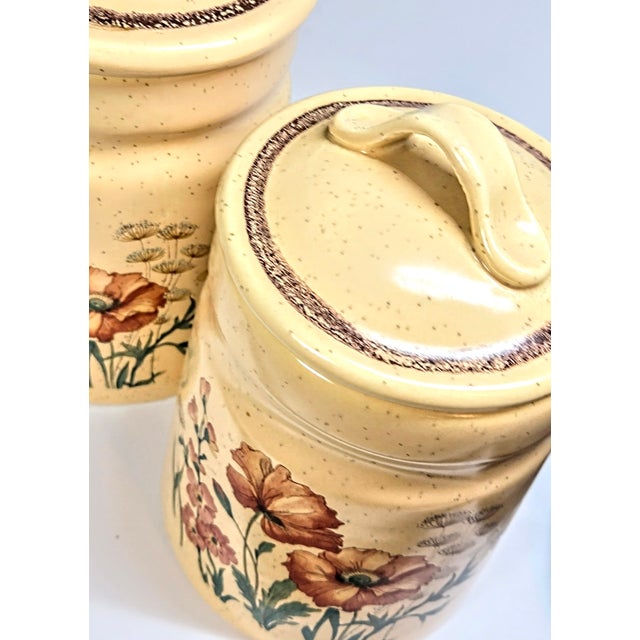 Cream Wildflower Stoneware Canisters- Set of Four For Sale - Image 8 of 10