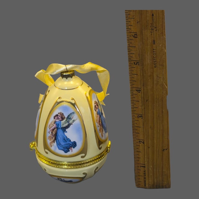 Late 20th Century Late 20th Century Mr. Christmas Valerie Parr Hill Musical Egg Angels Hinged Trinket Box Ornament For Sale - Image 5 of 8