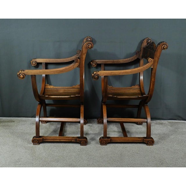 Medieval Style Walnut Dagobert Armchairs, Late 19th Century, Set of 2 For Sale - Image 16 of 18