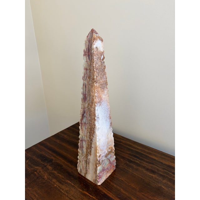 A stunning neoclassical or Grand Tour style solid marble green & brown obelisk Measures: 4"W x 4"D x 18"H. Very good...