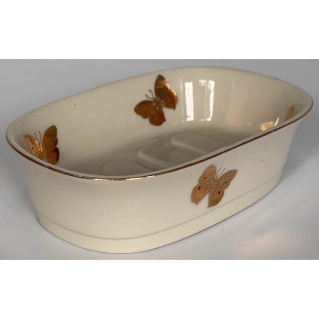LastChance!1970's Akahashi Japan Gold Gilt Porcelain Butterfly Motif Soap Dish For Sale - Image 12 of 12