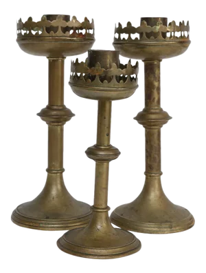 Antique French Brass Altar Candlesticks - Set of 3
