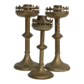 Antique French Gilt Brass Altar Candlesticks - Set of 3 For Sale