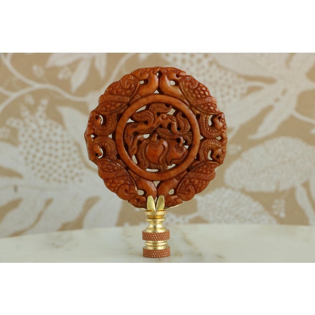 Chinese Stone Fruit Lamp Finials on Brass Hardware - A Matching Pair For Sale - Image 4 of 7