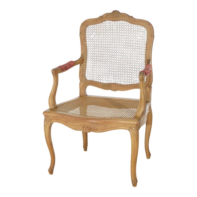 Antique French Louis XV Fruitwood & Cane Arm Chair 1900 For Sale