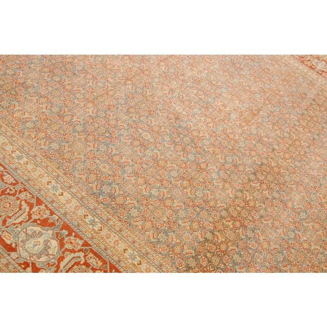 Antique Tabriz Handmade Allover Designed Blue and Rust Persian Wool Rug For Sale - Image 10 of 11