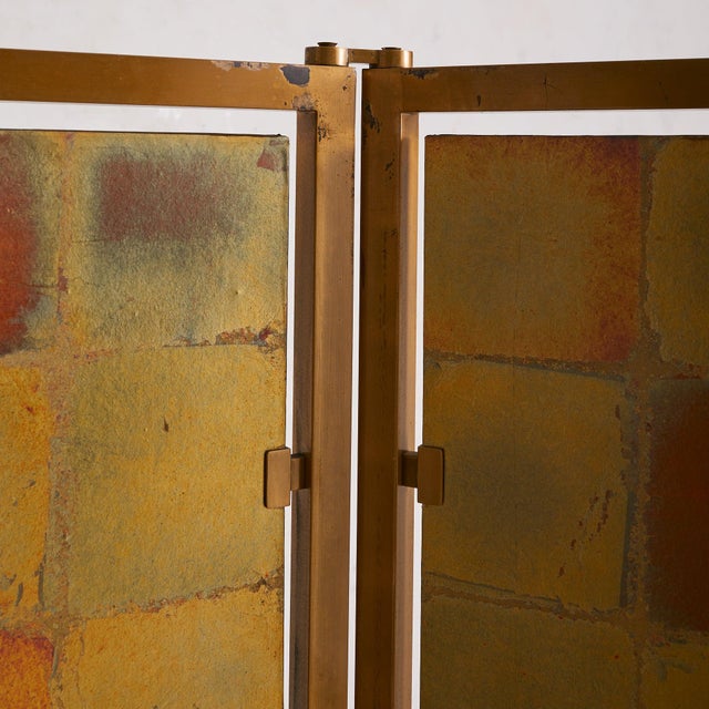 French Gilt-Metal + Patinated Gold-Leaf Folding Screen, 1970s For Sale In Chicago - Image 6 of 11