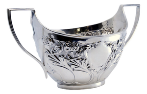 Silver Embossed Candy Box with Floral Motifs, Scrolls and Monogram Cards