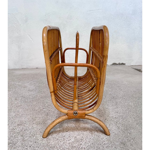 Hand-Crafted Bamboo and Rattan Magazine Rack, Italy, 1950s For Sale - Image 13 of 17