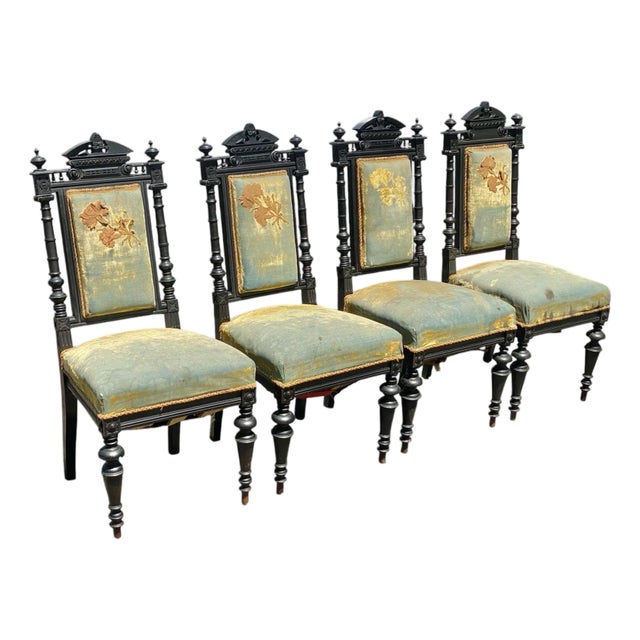 Antique Victorian Gothic / Renaissance Revival Chairs - Set of 4 For Sale