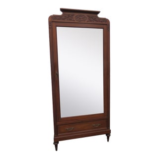 Early 1900s French Hand Carved Solid Mahogany Tall Armoire Wardrobe For Sale