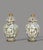 An excellent pair of mid 19th Century lidded decalcomania vases, externally decorated with gold finials and socles,...