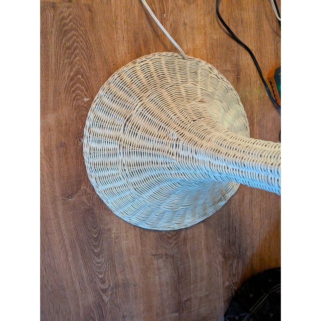 Wood Vintage White Wood Wicker Floor Lamp For Sale - Image 7 of 12