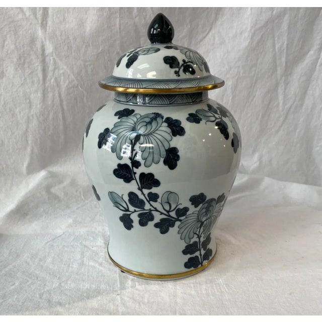 Beautiful Jar from Maitland Smith With lid Dark and light blue Showroom Sample
