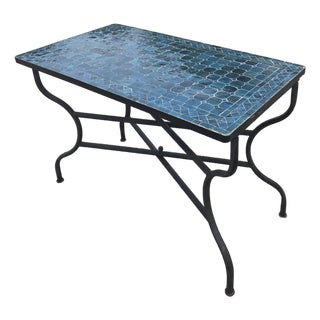 44" Rectangular Handmade Moroccan Petrol Blue Mosaic Table For Sale