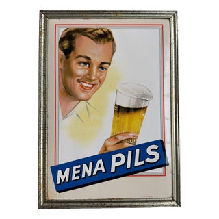 Vintage Mena Pils Advertising Sign from Glacoide, Belgium, 1954 For Sale