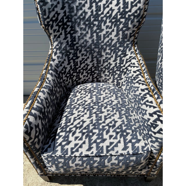 Handsome Cut Velvet Newly Upholstered Club Chairs For Sale - Image 10 of 12