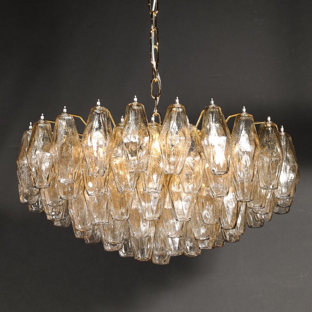 Modernist Hand-Blown Murano Smoked Glass Polyhedral Chandelier in Brass Fittings For Sale - Image 9 of 18