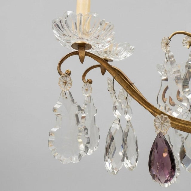 Large Louis XV Style Cage Chandelier with Crystal Pendants and Amethyst Drops, 1950 For Sale - Image 3 of 18