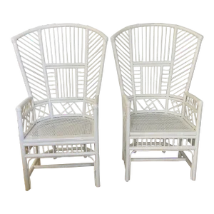 Mid 20th Century Monumental Brighton Pavillon Bamboo and Caned Armchairs- Set of 2