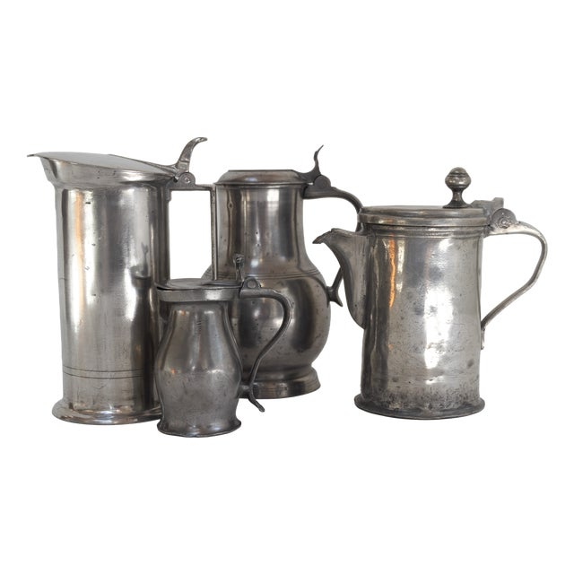 Antique English Pewter Tankards, 1900s, Set of 4 For Sale