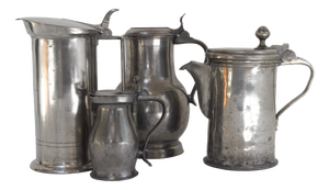 Antique English Pewter Tankards, 1900s, Set of 4